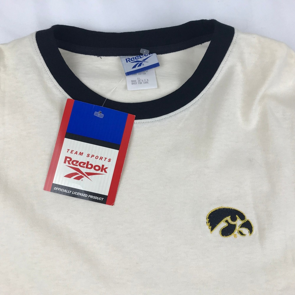 Iowa Hawkeyes Long Sleeve Shirt Reebok Team Sports ~ Off White USA Adult XL Vtg